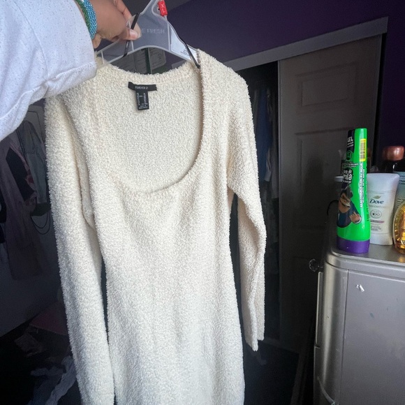 F21 Cream Fuzzy Knit Dress - Picture 1 of 1